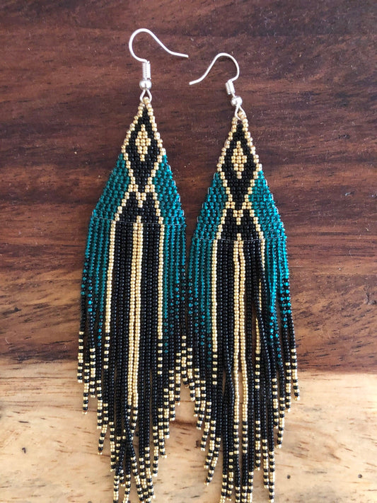 Aretes chaquira méxico boho Verde y Dorado